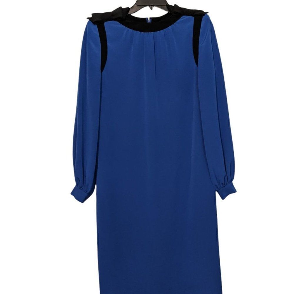 Vintage Robert Courtney for Gene Roy Blue Dress with Black Shoulder Bow Accents‎